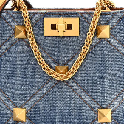 Valentino Garavani Denim Small Roman Stud The Handle Bag Light Denim Selleria 8 of 11