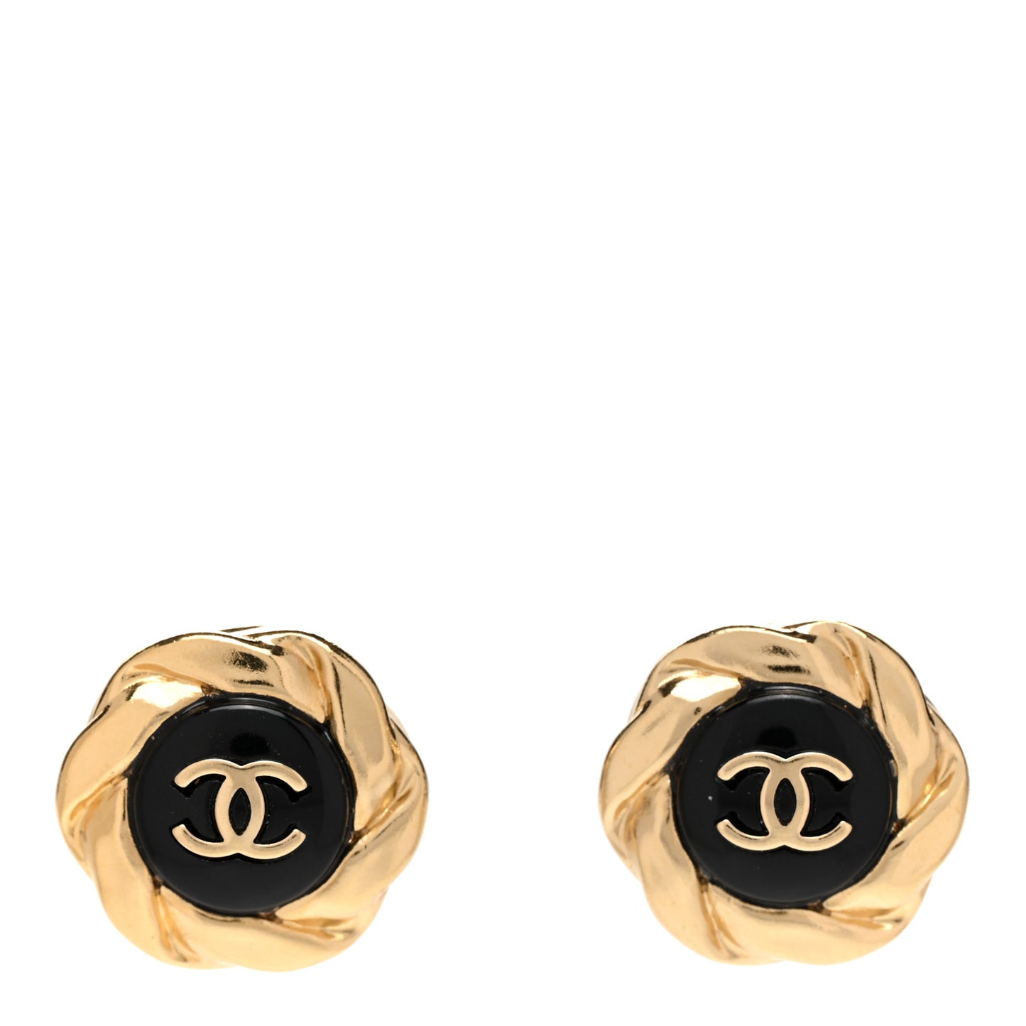 Metal Resin CC Earrings Black Gold