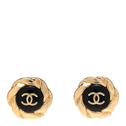 Chanel Metal Resin CC Earrings Black Gold 1 of 5