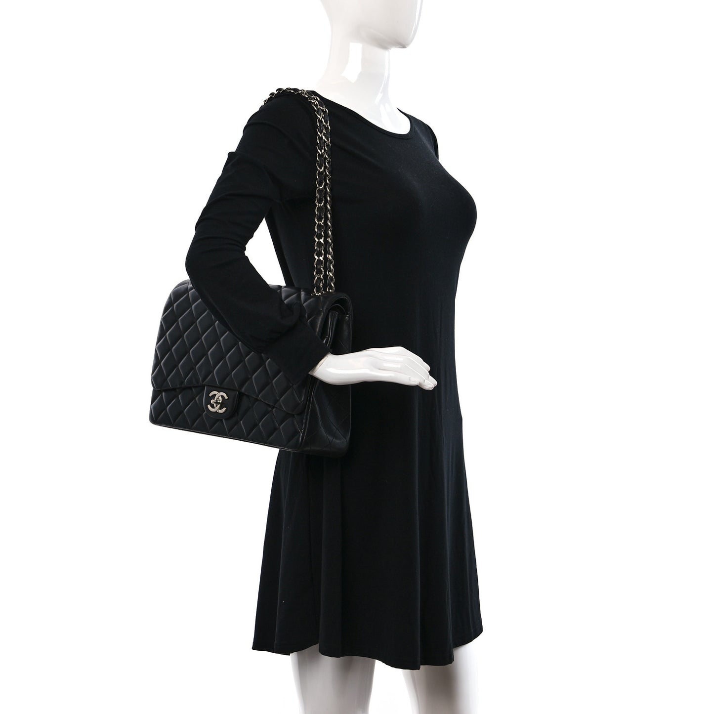 Lambskin Quilted Maxi Double Flap Black