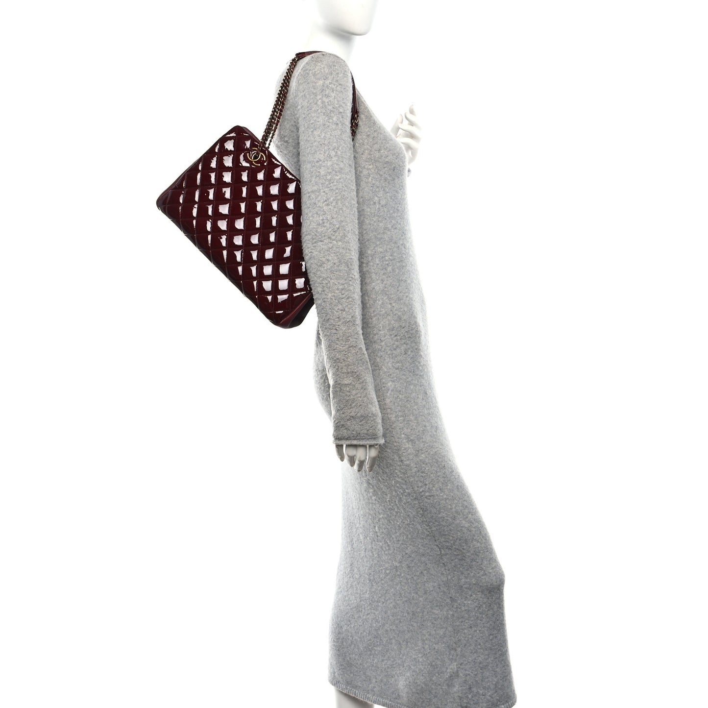 Patent Goatskin Quilted Small CC Eyelet Tote Burgundy