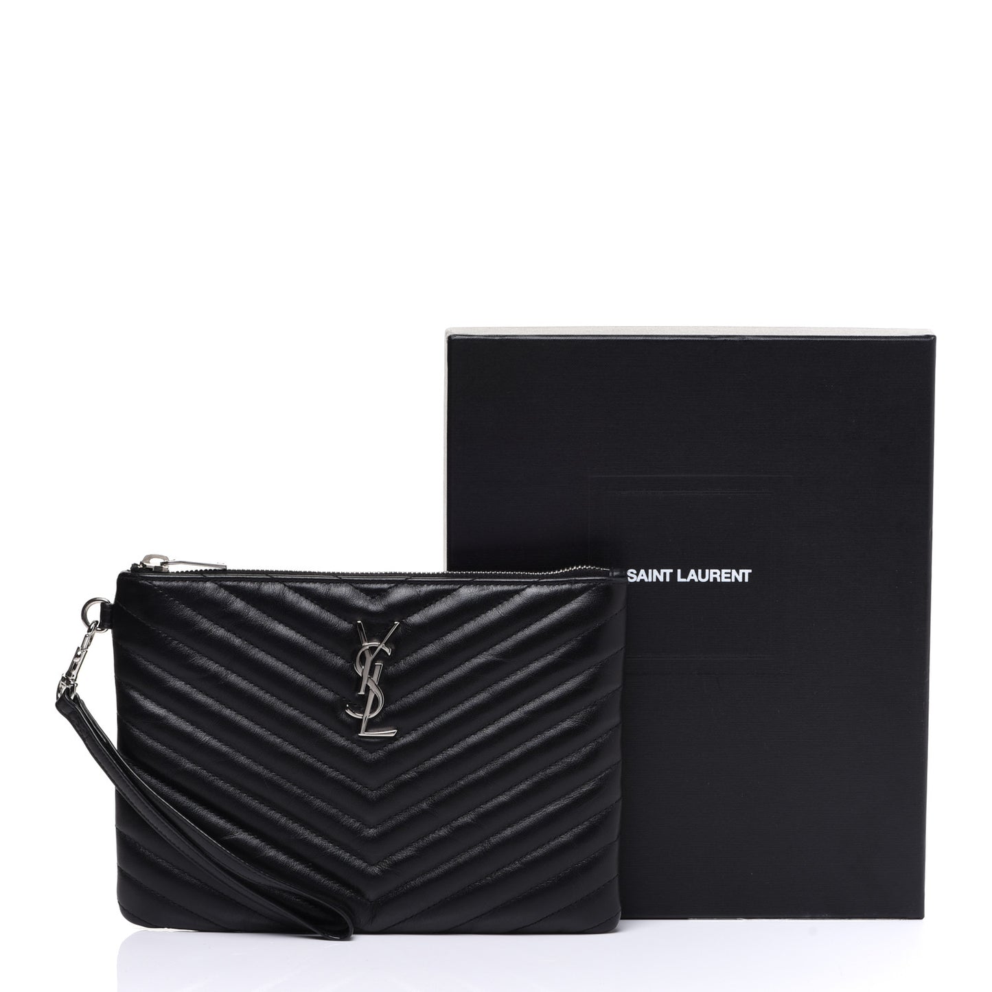 Calfskin Matelasse Chevron Monogram A5 Wristlet Black