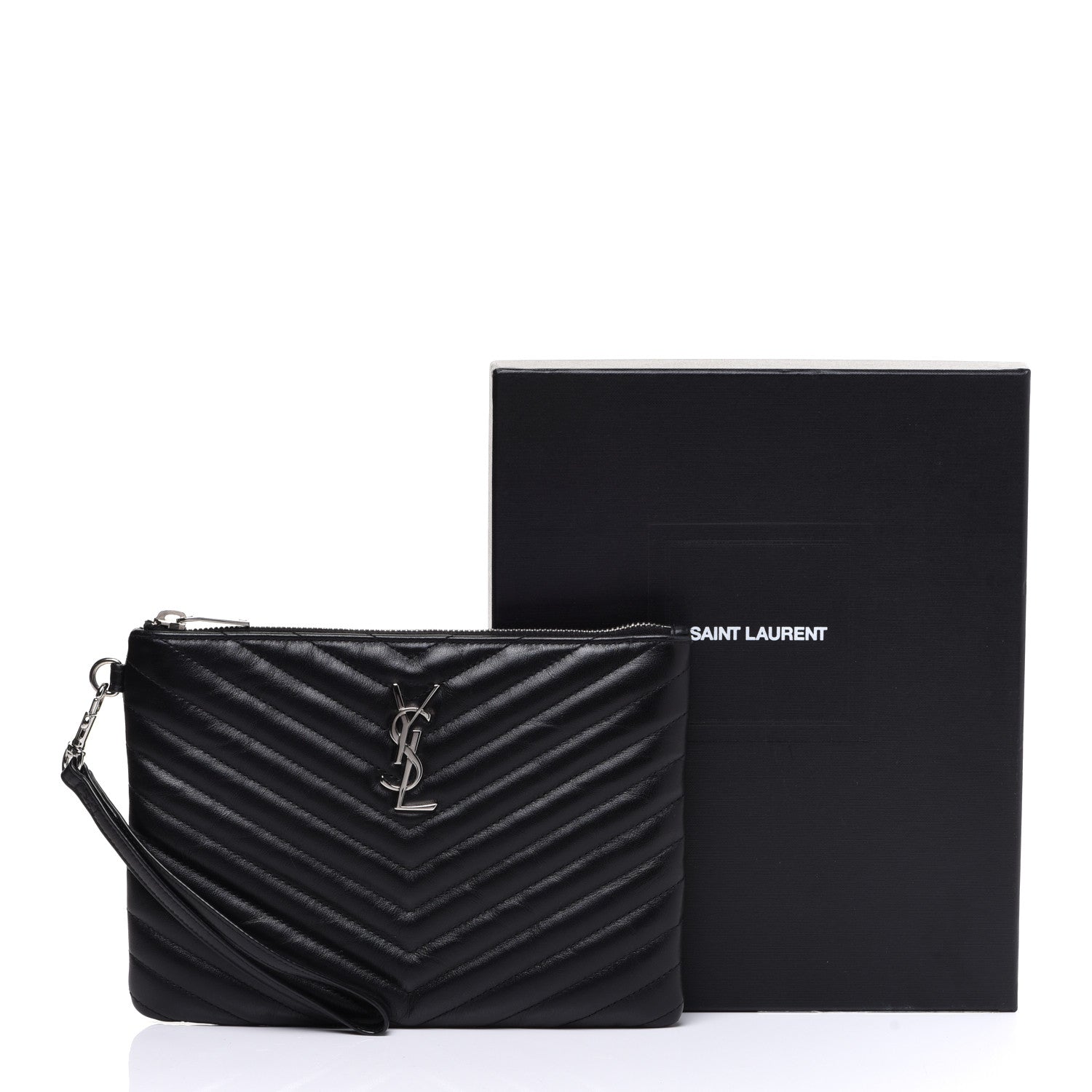 Saint Laurent Calfskin Matelasse Chevron Monogram A5 Wristlet Black 8 of 8