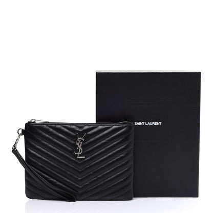 Saint Laurent Calfskin Matelasse Chevron Monogram A5 Wristlet Black 8 of 8