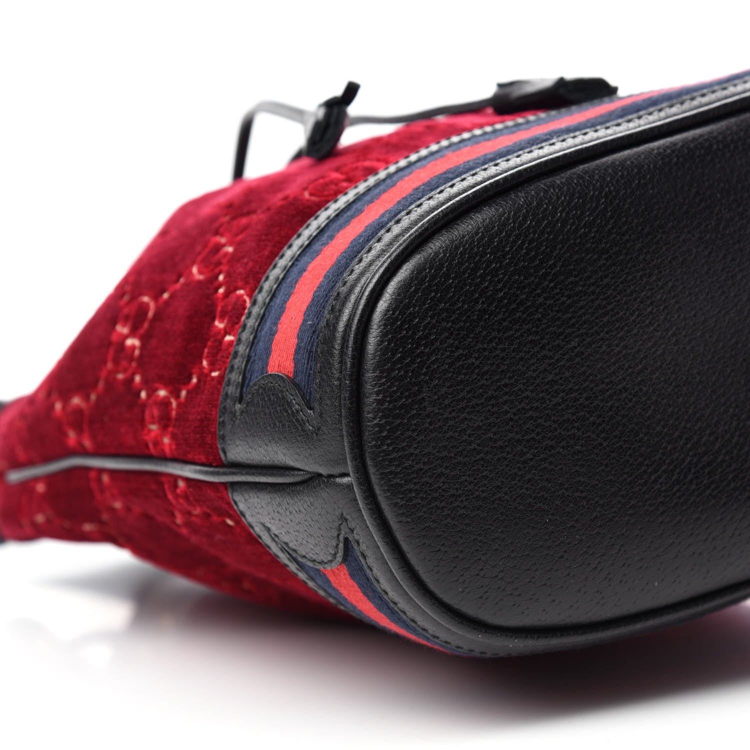 Gucci Velvet GG Monogram Textured Calfskin Web Bucket Bag Red Cipria Black 6 of 12