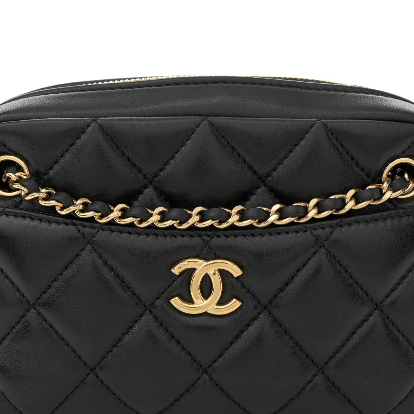 Shiny Lambskin Quilted Mini Camera Case Black