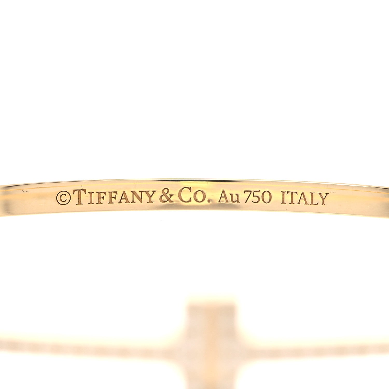 Tiffany 18K Yellow Gold Diamond T Hinged Wire Bangle Bracelet 4 of 7
