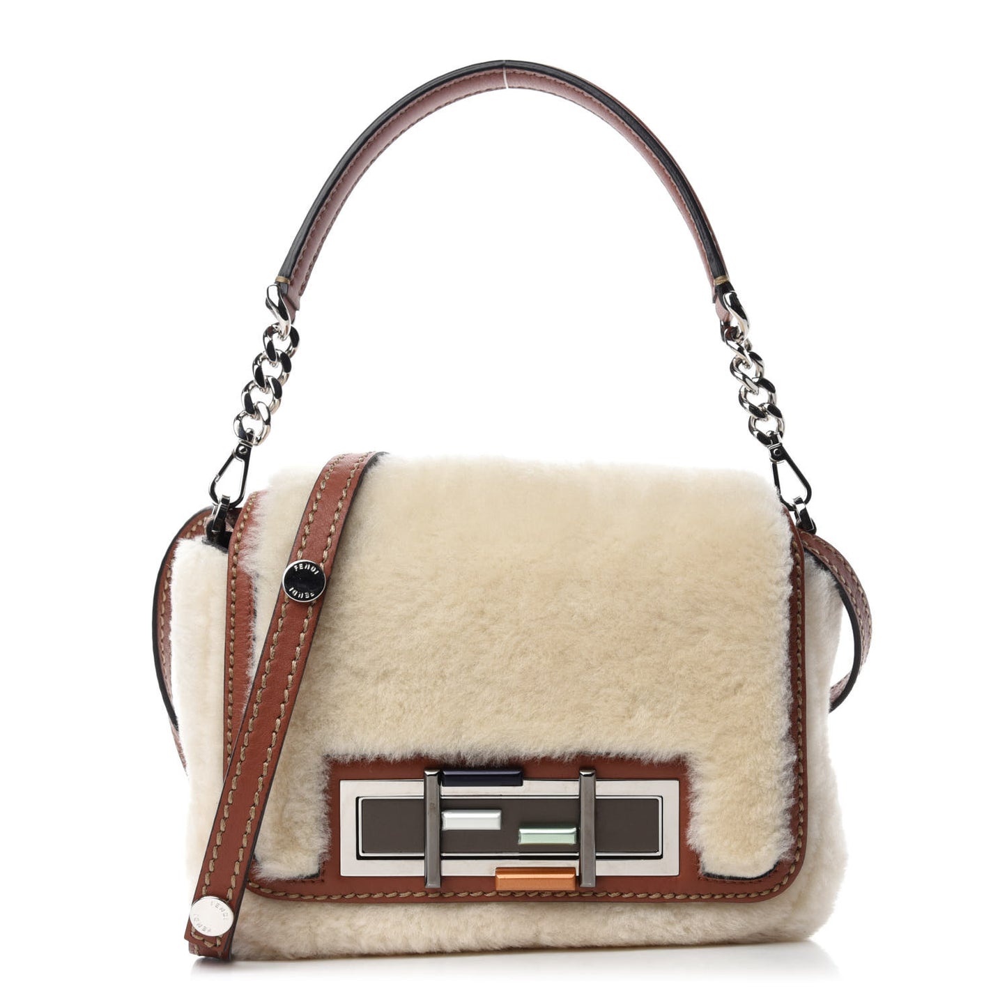 Shearling Vitello Dolce 3Baguette Shoulder Bag Beige