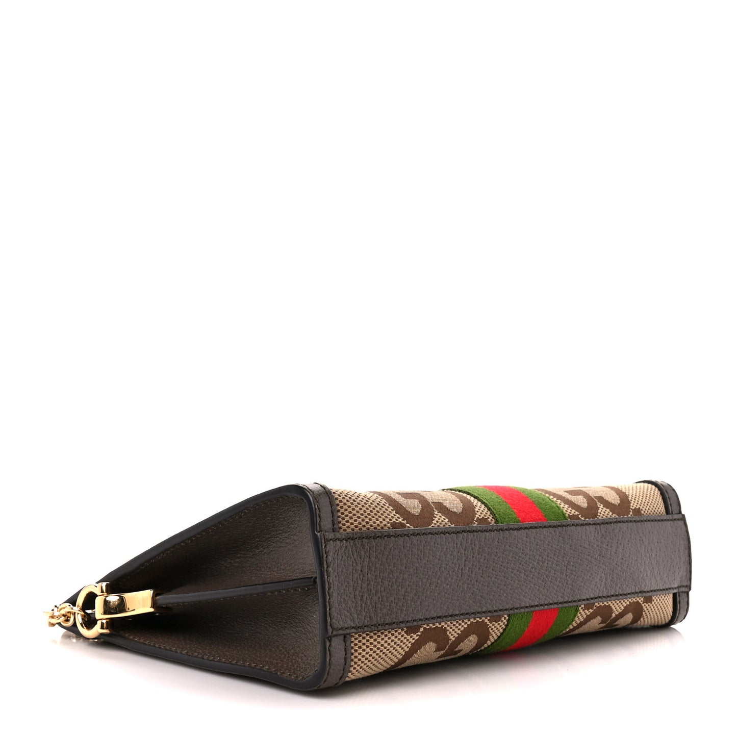 Monogram Jumbo GG Textured Dollar Calfskin Web Small Ophidia Chain Shoulder Bag Camel Ebony New Acero