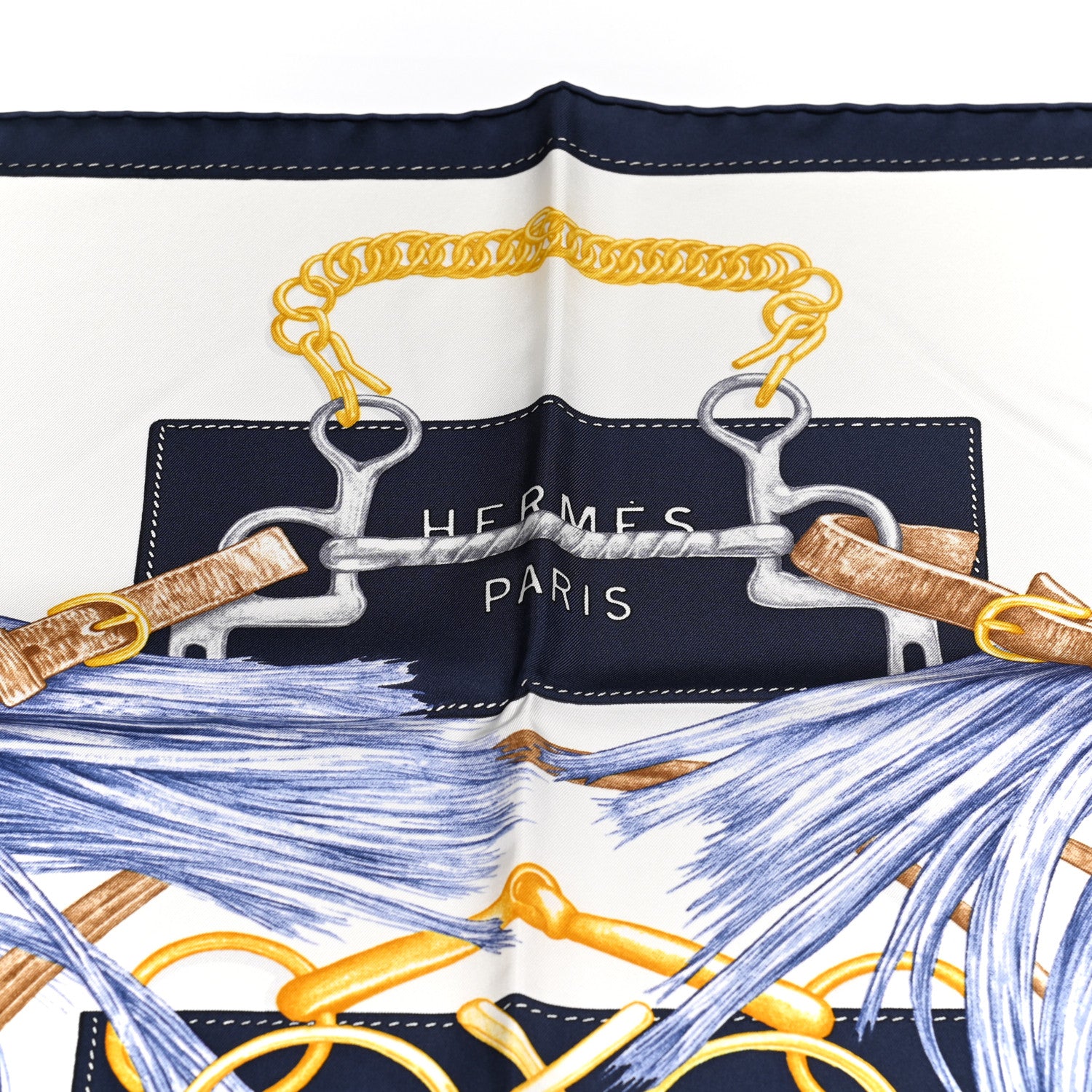Hermes Silk Projets Carres Au Crayon Scarf 90 Bleu Marine White Indigo 4 of 5