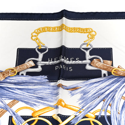 Hermes Silk Projets Carres Au Crayon Scarf 90 Bleu Marine White Indigo 4 of 5