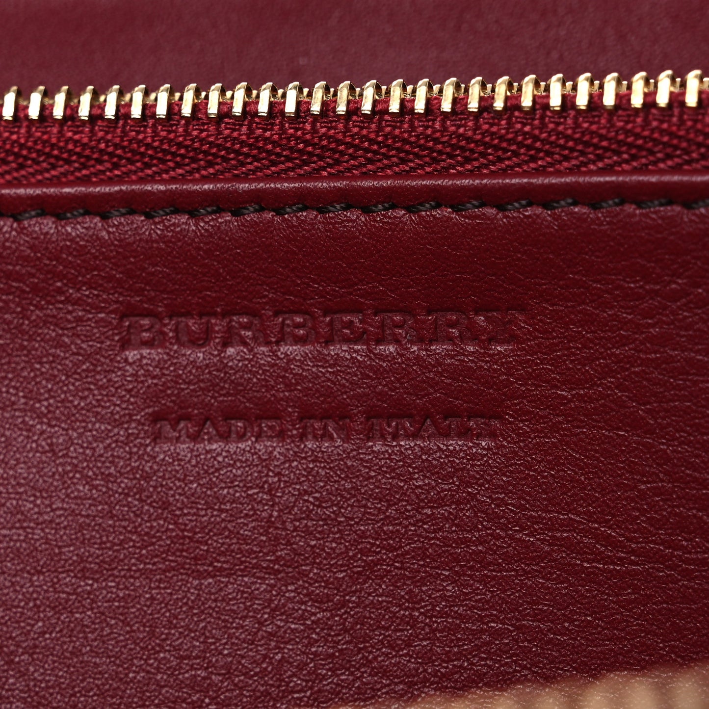 Grainy Calfskin House Check Elmore Zip Around Wallet Russet Red