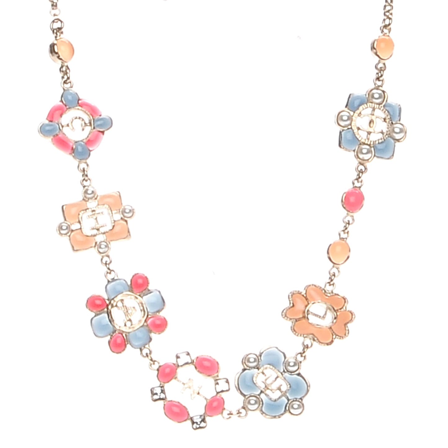 Resin Gripoix Poured Glass Pearl Necklace Multicolor