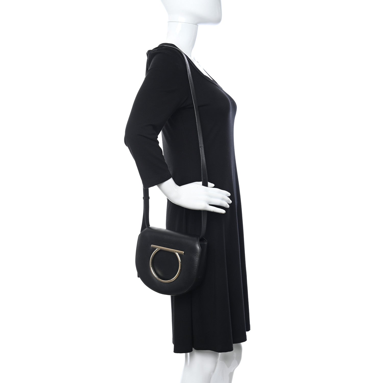 Salvatore Ferragamo Calfskin Small Vela Flap Bag Black 2 of 12