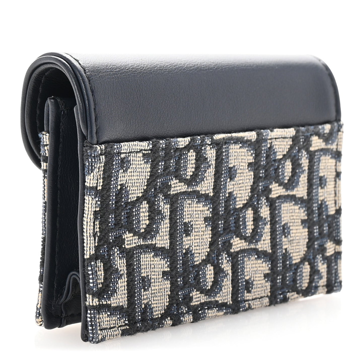 Smooth Calfskin Oblique Saddle Bloom Card Holder Blue