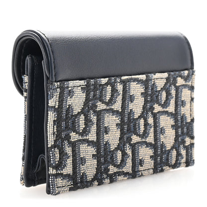 Christian Dior Smooth Calfskin Oblique Saddle Bloom Card Holder Blue 3 of 8