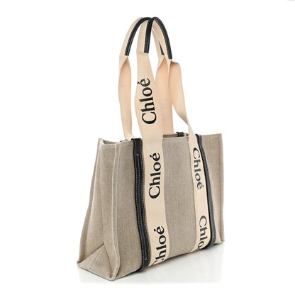 Chloe Linen Calfskin Medium Woody Ribbon Tote White Blue 3 of 13