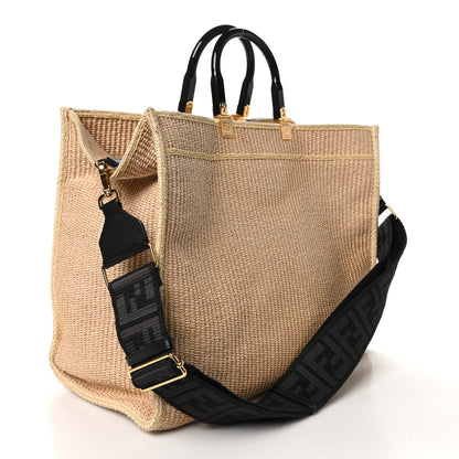 Fendi Straw Vitello King Plexiglass Woven Large Fendi Sunshine Shopper Tote Natural Black 2 of 10