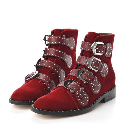 Givenchy Velvet Studded Prue Buckle Bootie 37 Dark Red 3 of 8