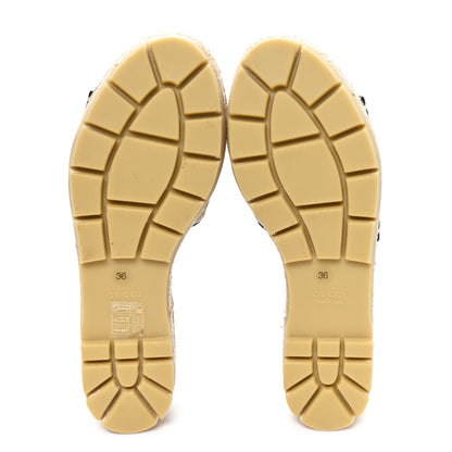 Gucci Monogram Matelasse Diagonal GG Marmont Platform Espadrille Slide Sandals 36 Beige Ebony Black 6 of 10