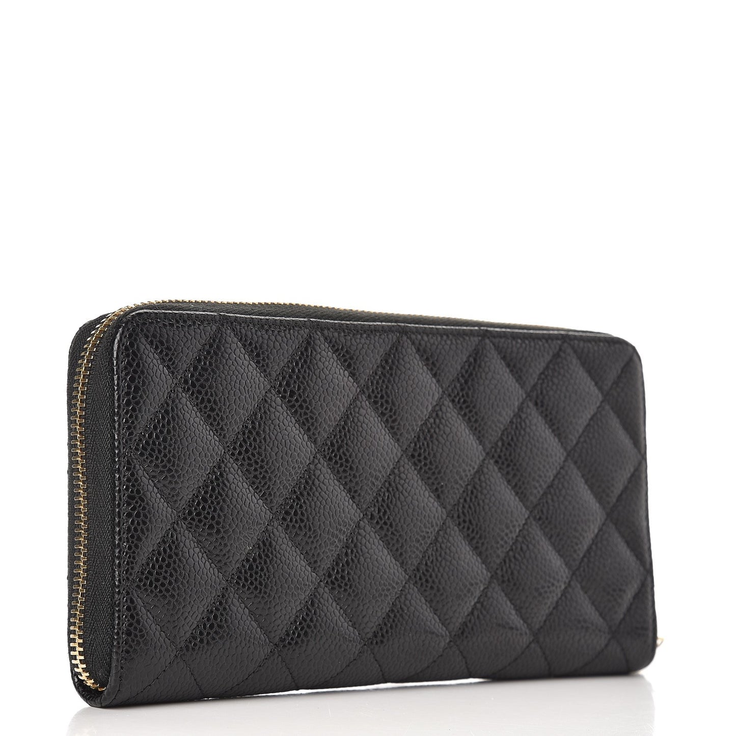 Caviar Quilted Large Gusset Zip Around Wallet Black