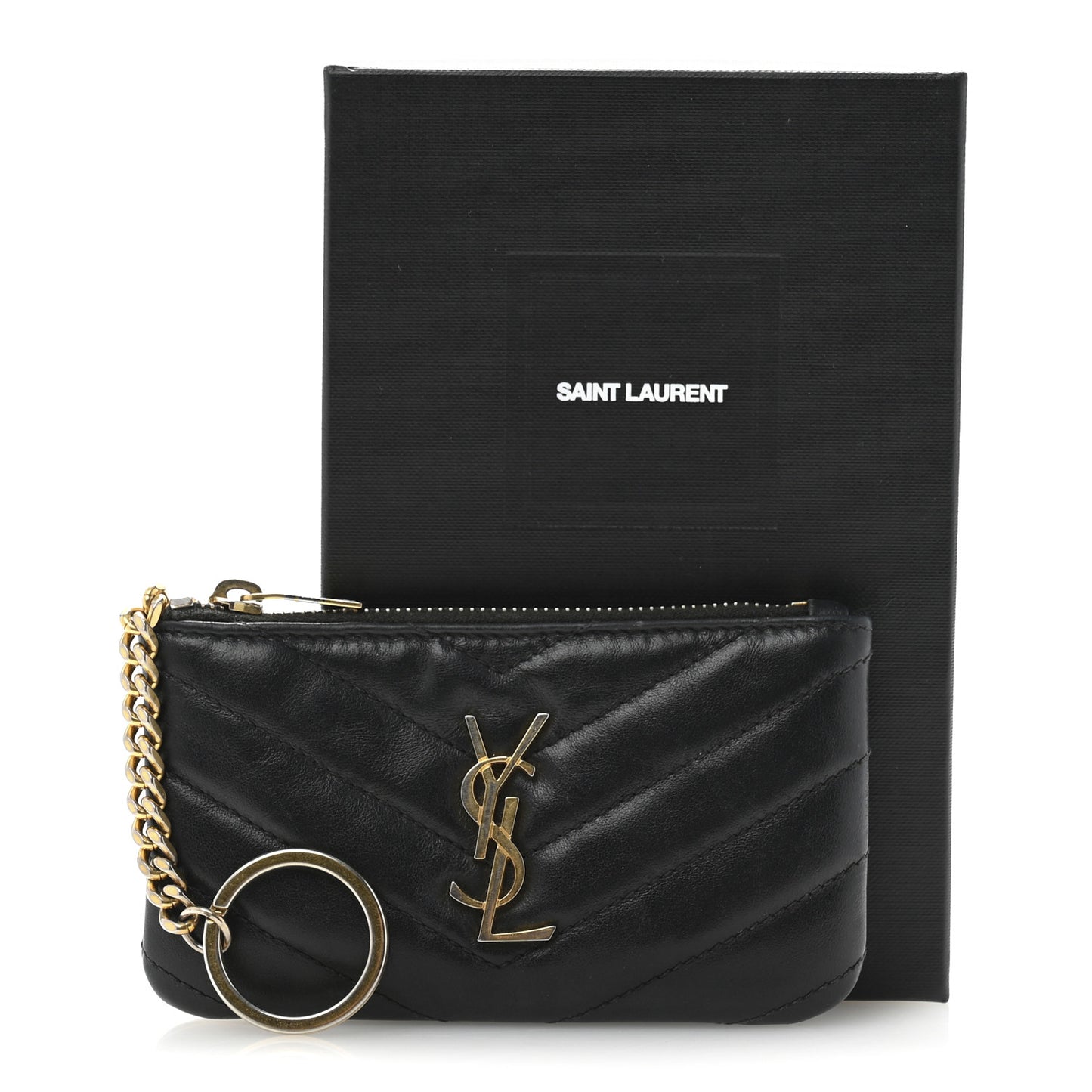 Calfskin Matelasse Monogram Key Pouch Black