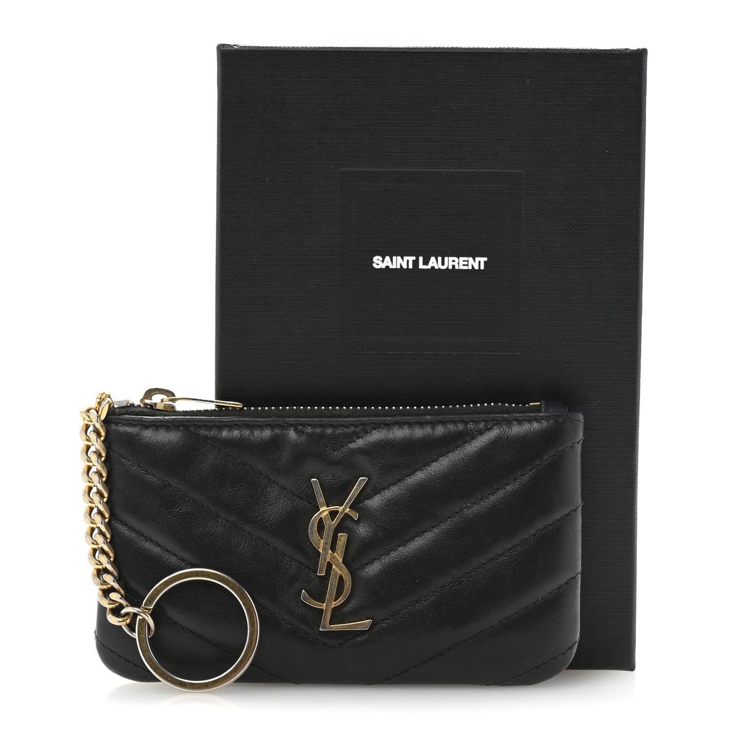 Saint Laurent Calfskin Matelasse Monogram Key Pouch Black 12 of 12