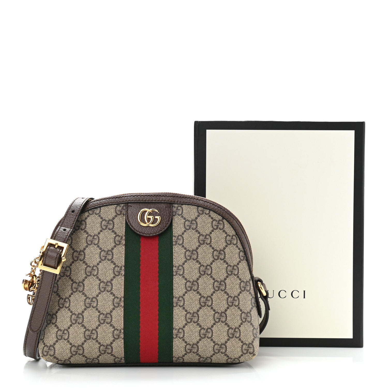 Gucci GG Supreme Monogram Textured Dollar Calfskin Web Small Ophidia Dome Shoulder Bag Beige Ebony New Acero 30 of 31