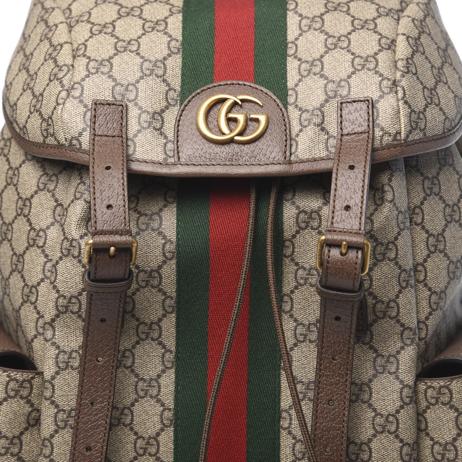 Gucci GG Supreme Monogram Medium Ophidia Double Buckle Backpack Brown 9 of 9