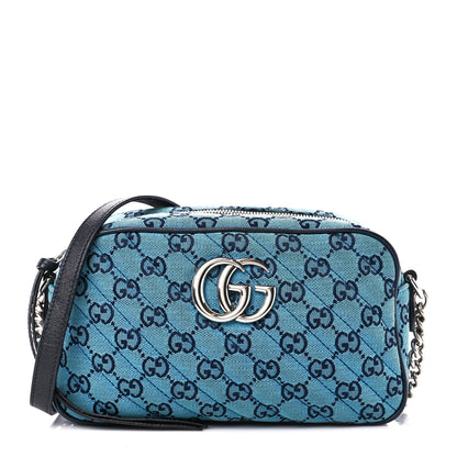 Gucci Monogram Multicolor Matelasse Diagonal Small GG Marmont Chain Shoulder Bag Light Blue 1 of 11