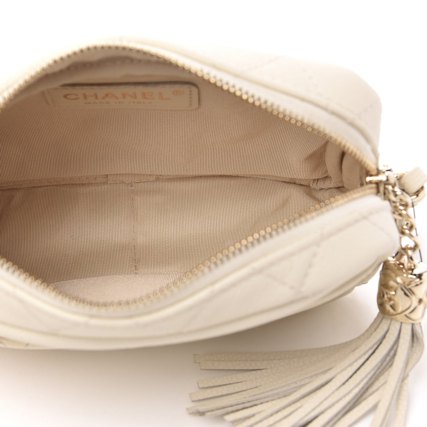 Caviar Quilted Mini Coco Tassel Camera Case White