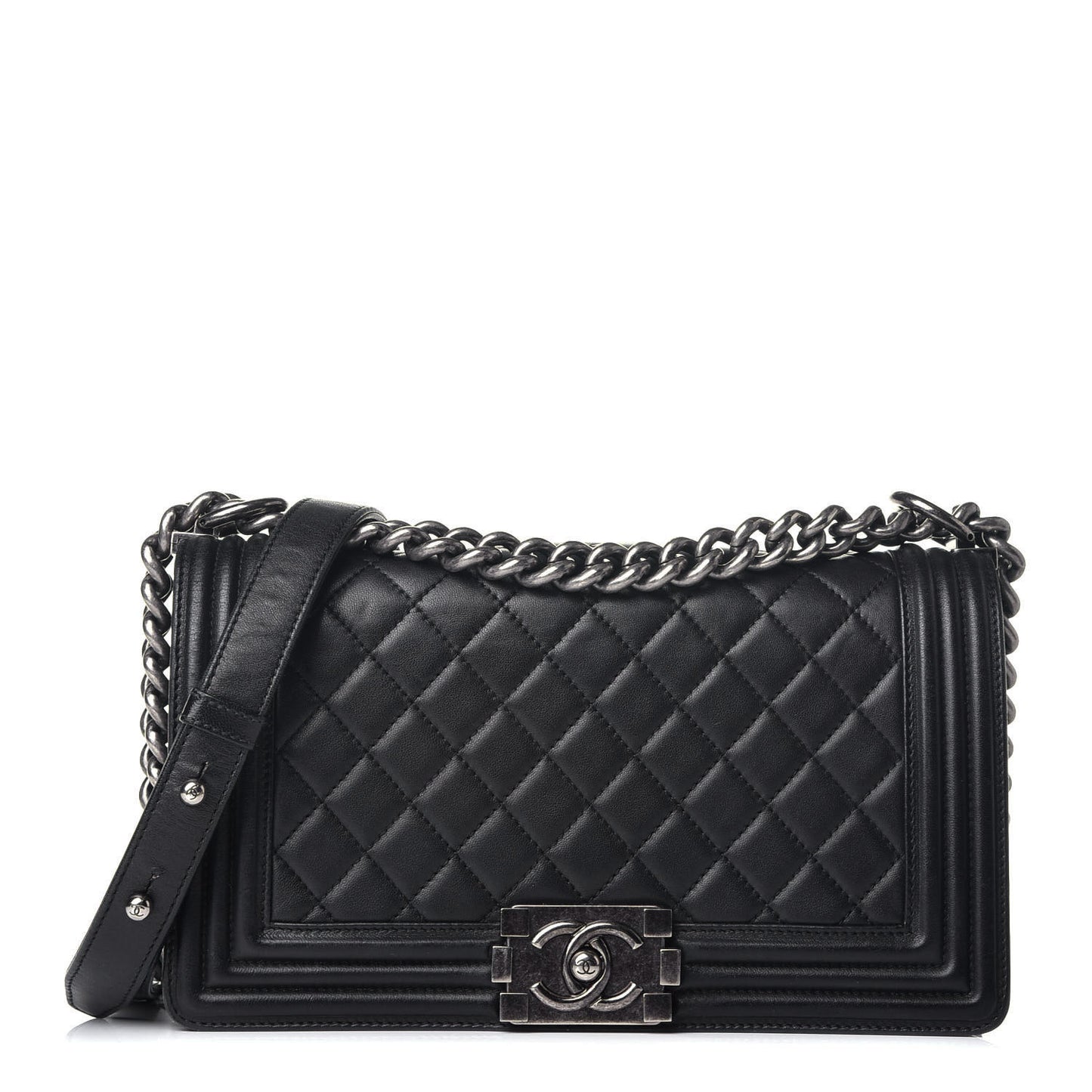 Lambskin Quilted Medium Boy Flap Black
