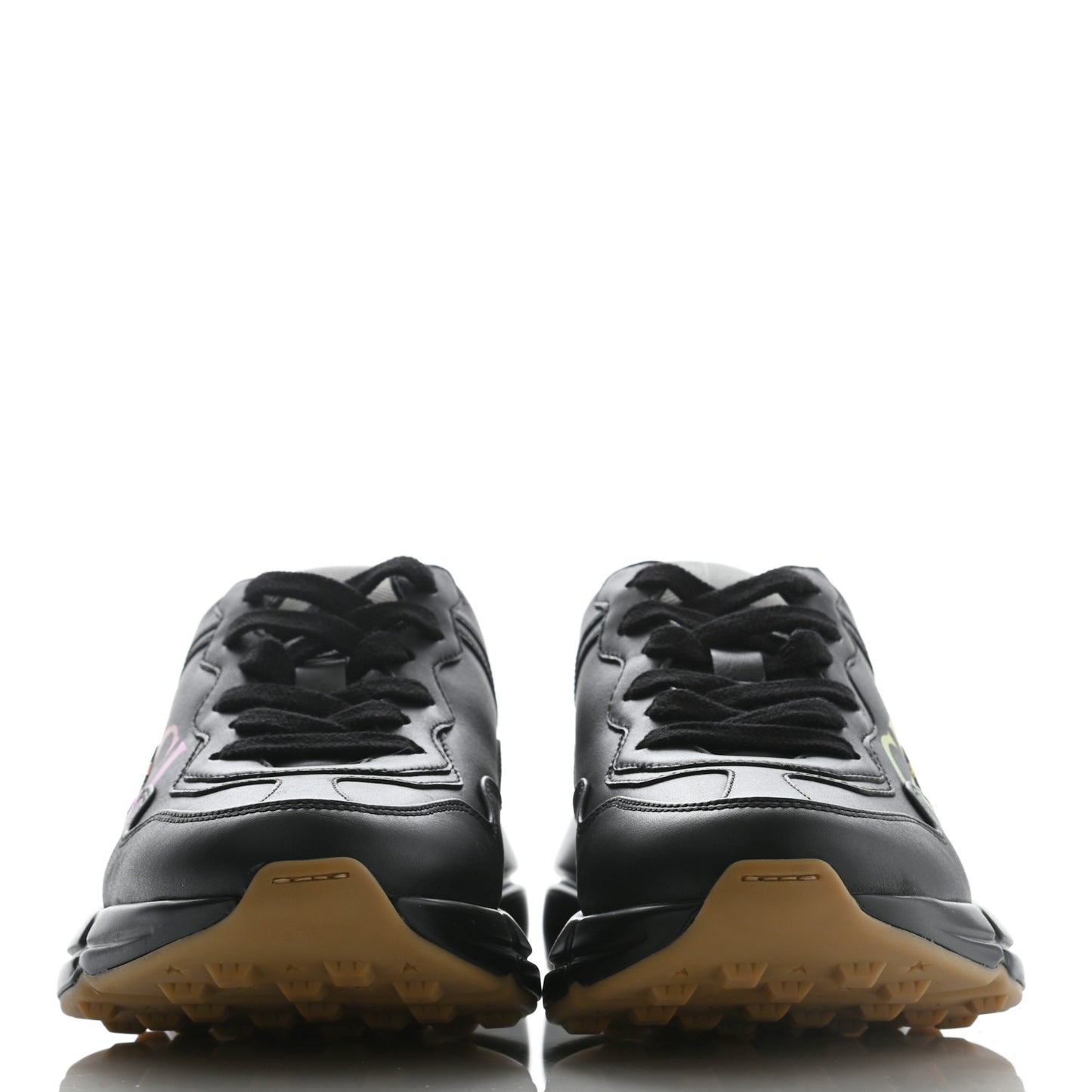 Calfskin Iridescent Logo Womens Rhyton Sneakers 35 Black