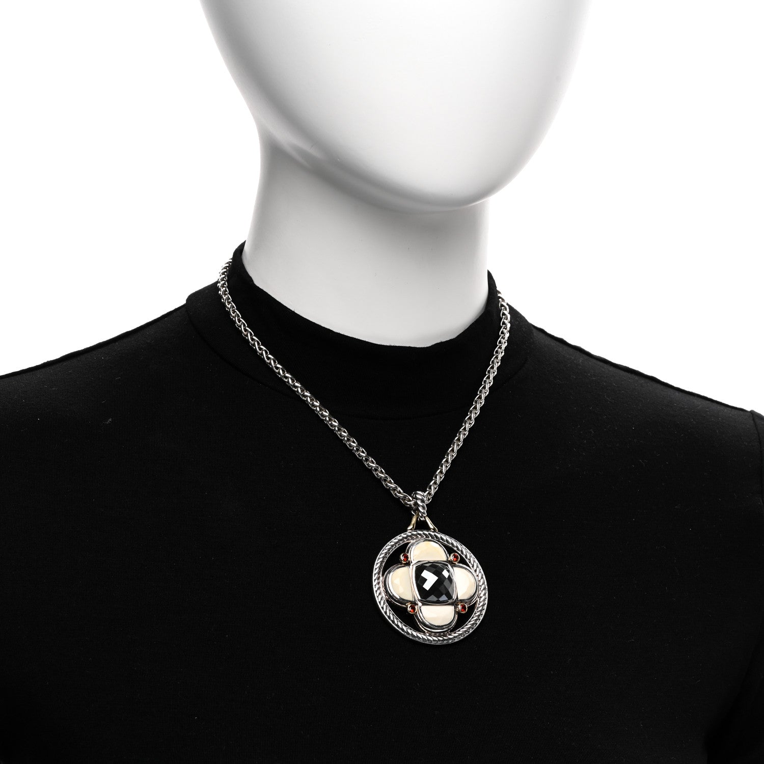 David Yurman Sterling Silver 18K Yellow Gold White Agate Hematite Garnet Half Moon Renaissance Enhancer Pendant Necklace 2 of 4