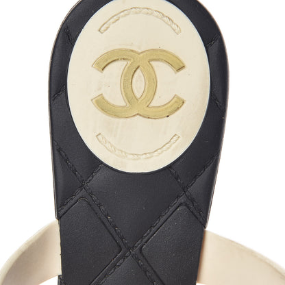 Chanel Jelly Quilted Camellia Thong Sandals 39 Black White 9 of 13