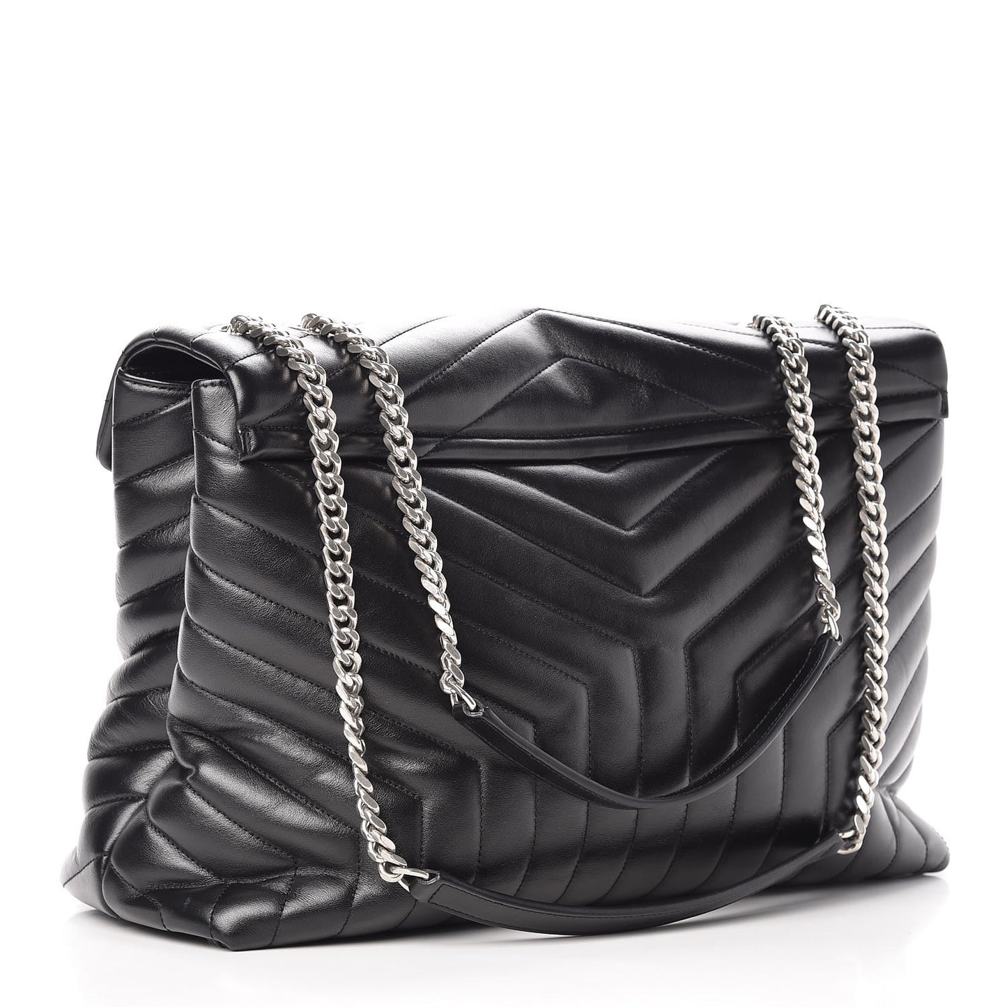 Calfskin Y Quilted Monogram Large Loulou Chain Satchel Black