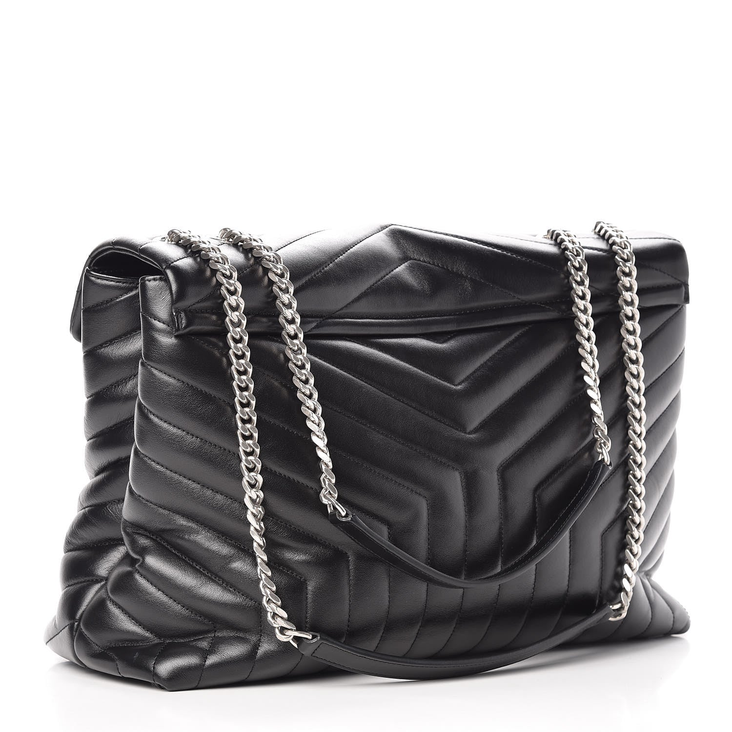 Saint Laurent Calfskin Y Quilted Monogram Large Loulou Chain Satchel Black 4 of 12
