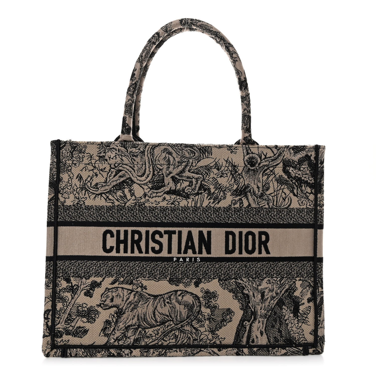 Christian Dior Canvas Embroidered Medium Dioriviera Toile De Jouy Book Tote Black 1 of 9