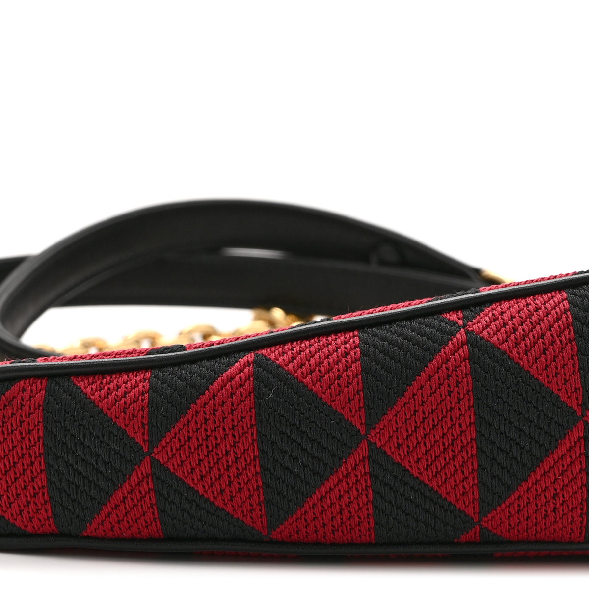 Prada Jacquard Calfskin Triangolo Symbole Embroidered Mini Triangle Double Bag Black Ciliegia 9 of 10