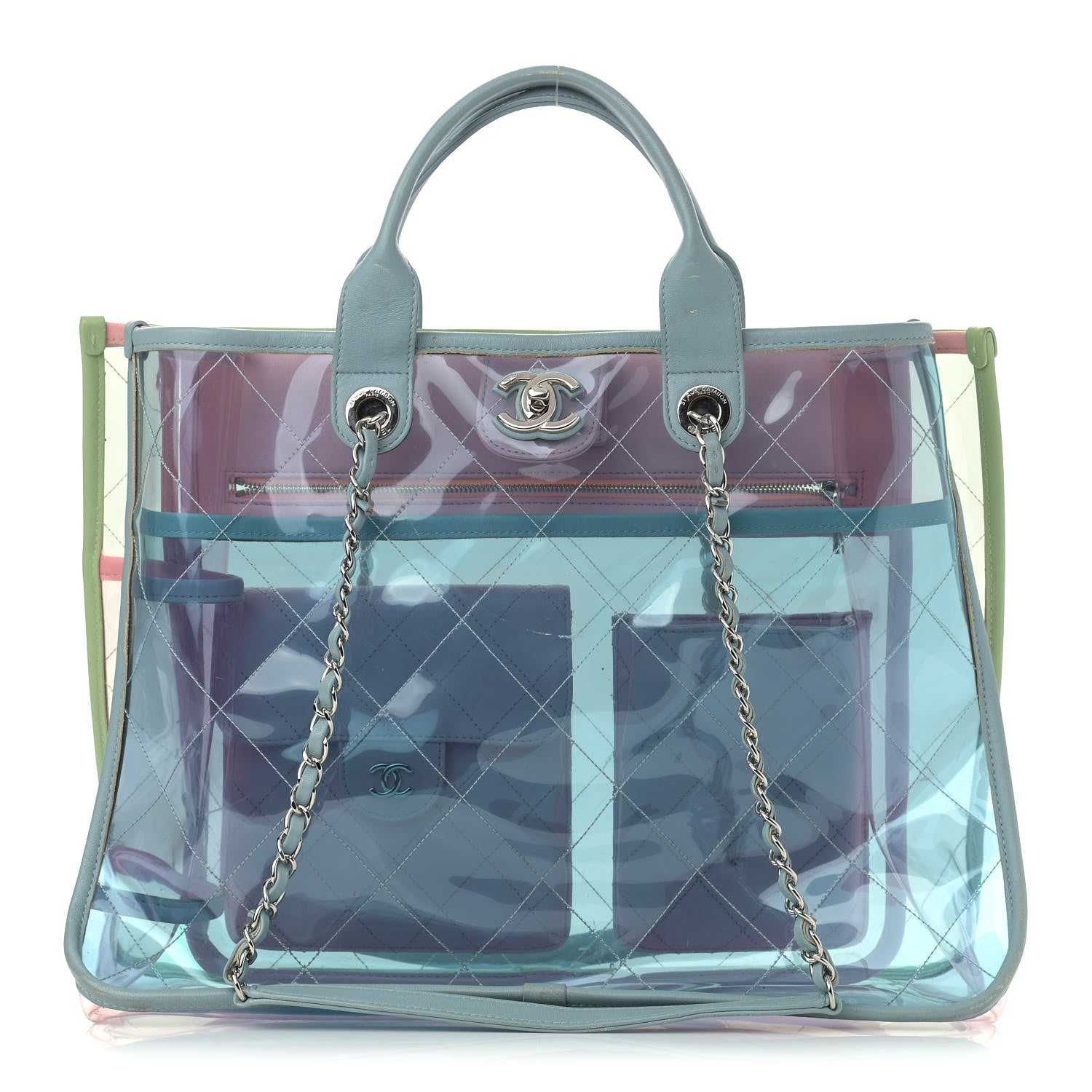 Chanel PVC Lambskin Stitched Medium Coco Splash Shopping Bag Blue Green Pink 1 of 13