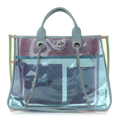 Chanel PVC Lambskin Stitched Medium Coco Splash Shopping Bag Blue Green Pink 1 of 13