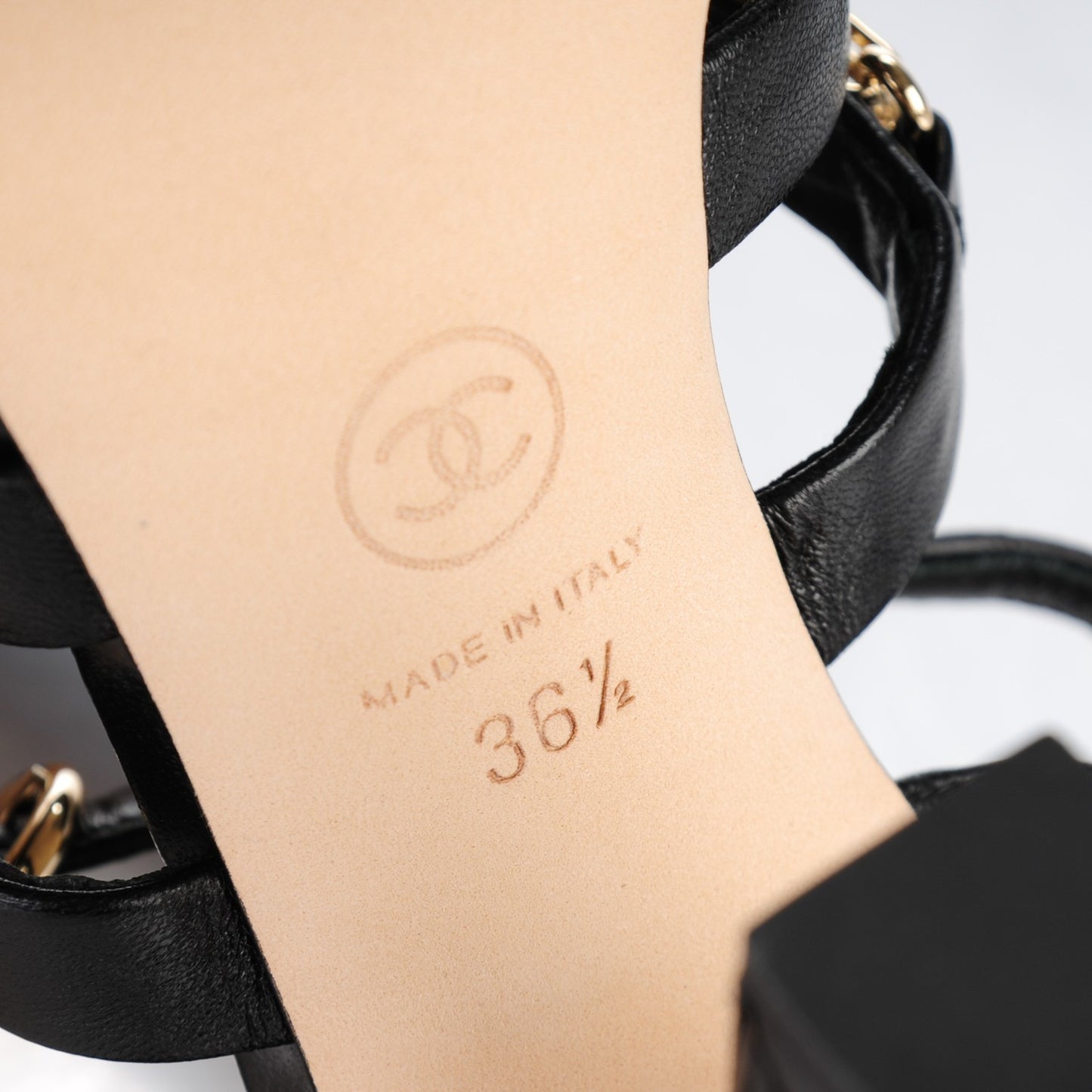 Lambskin Reissue Chain Sandals 36.5 Black Gold