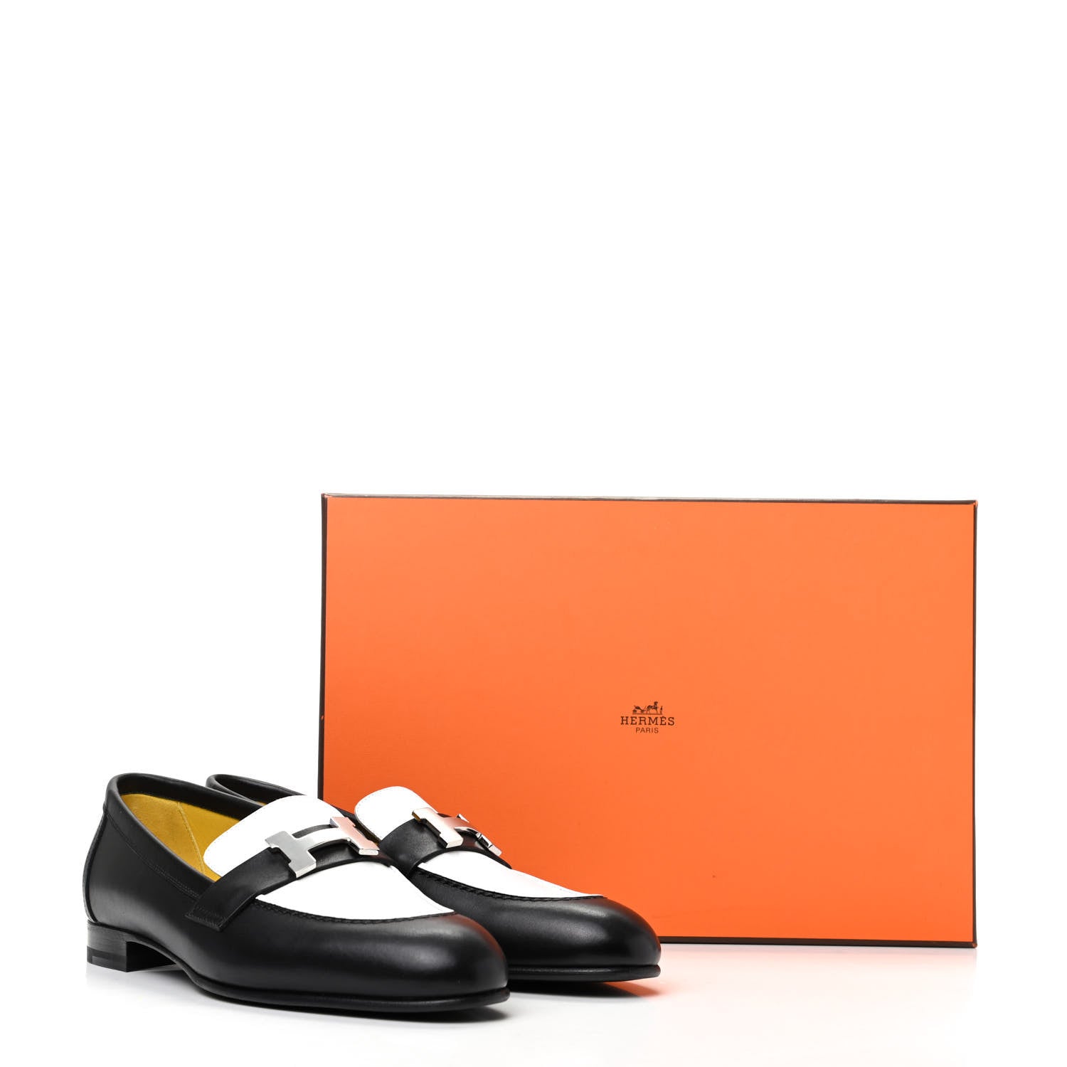 Hermes Calfskin Womens Paris Loafers 36.5 Black White 10 of 10