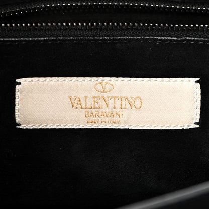 Valentino Garavani Calfskin Embroidered Medium Guitar Strap Rockstud Rolling Flap Saddle Bag Black 6 of 16