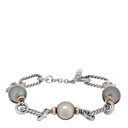 David Yurman Sterling Silver 18K Yellow Gold Tahitian Pearl Figaro Chain Bracelet 1 of 3