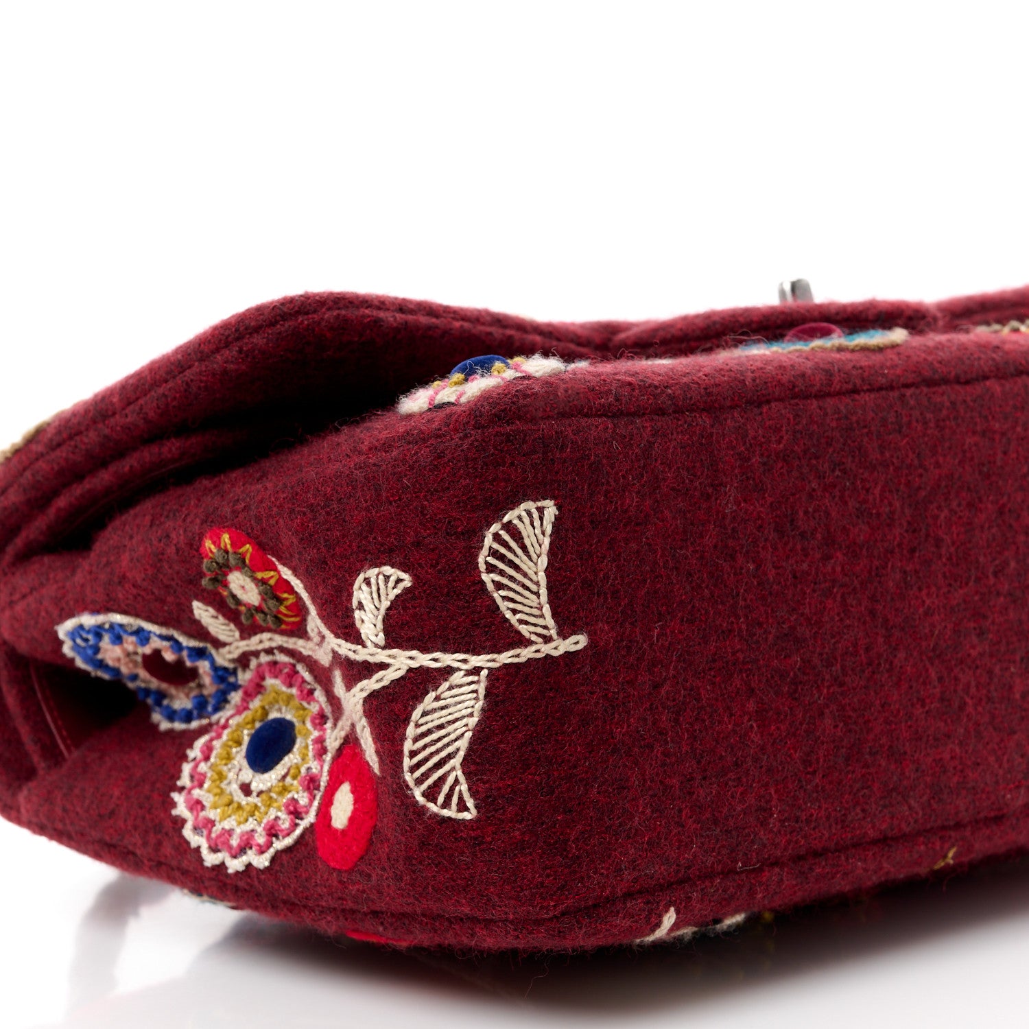 Chanel Felt Flower Embroidered Jumbo Double Flap Burgundy Multicolor 10 of 11