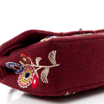 Chanel Felt Flower Embroidered Jumbo Double Flap Burgundy Multicolor 10 of 11