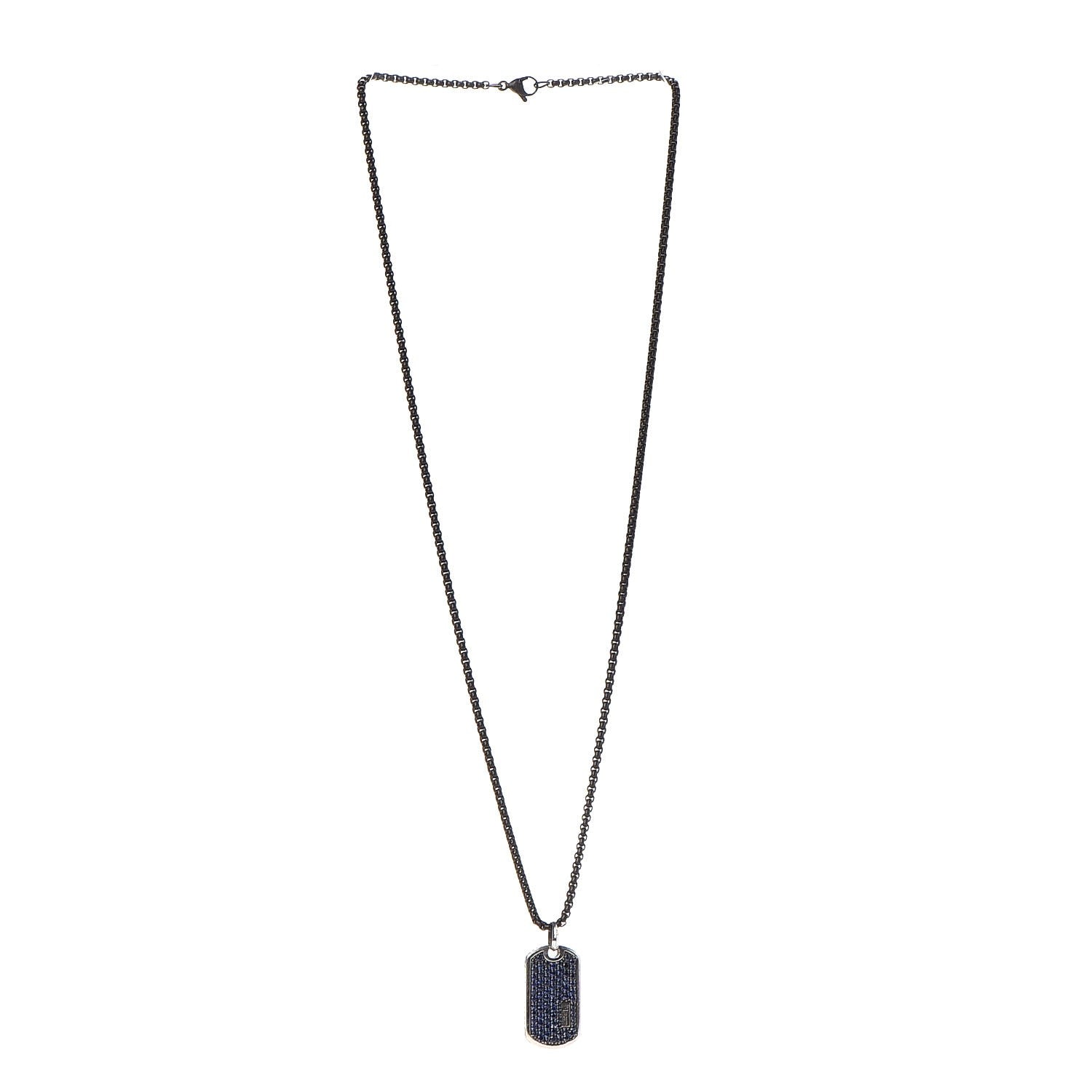 David Yurman Sterling Silver Sapphire Dog Tag Necklace 3 of 6