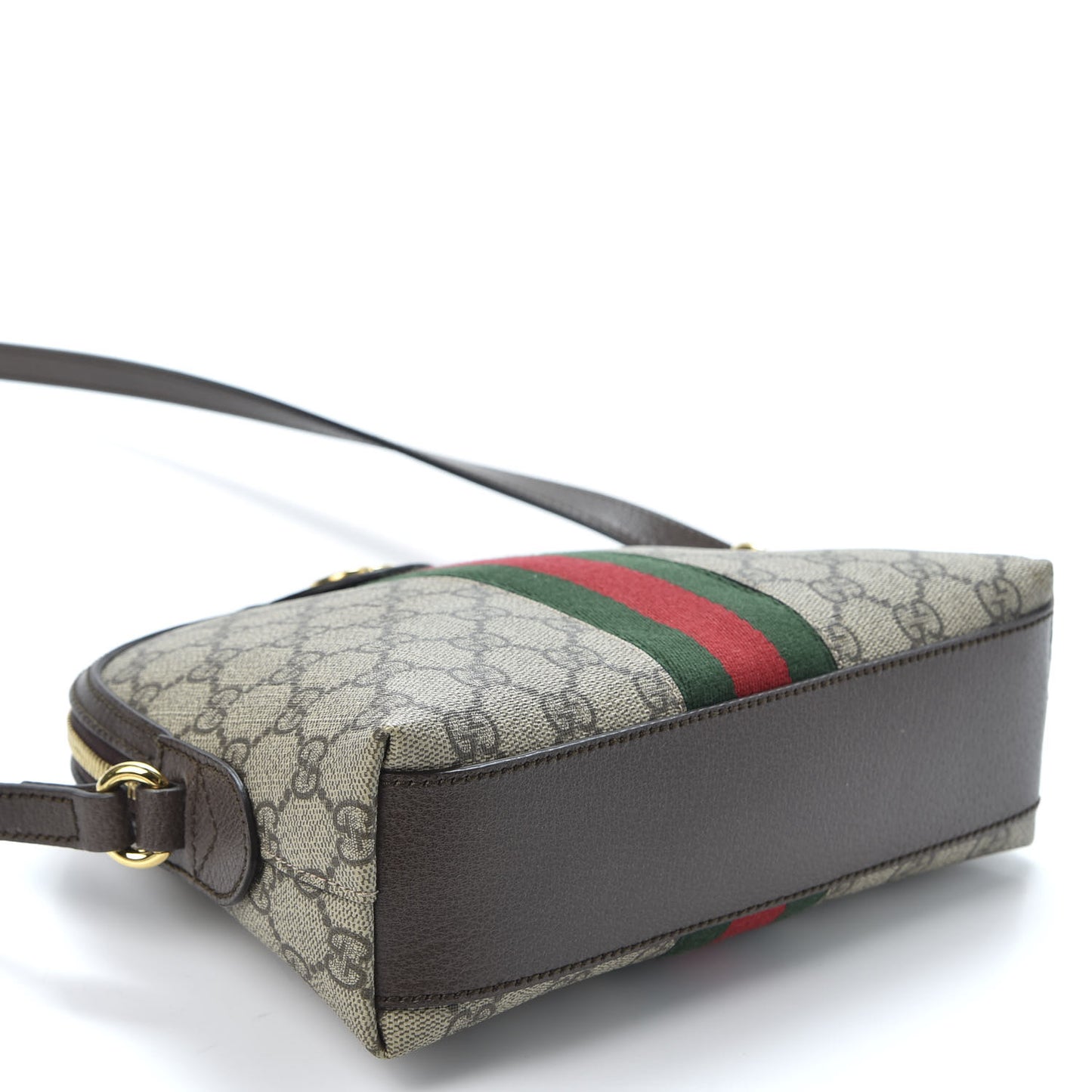 GG Supreme Monogram Textured Dollar Calfskin Web Small Ophidia Dome Shoulder Bag Beige Ebony New Acero