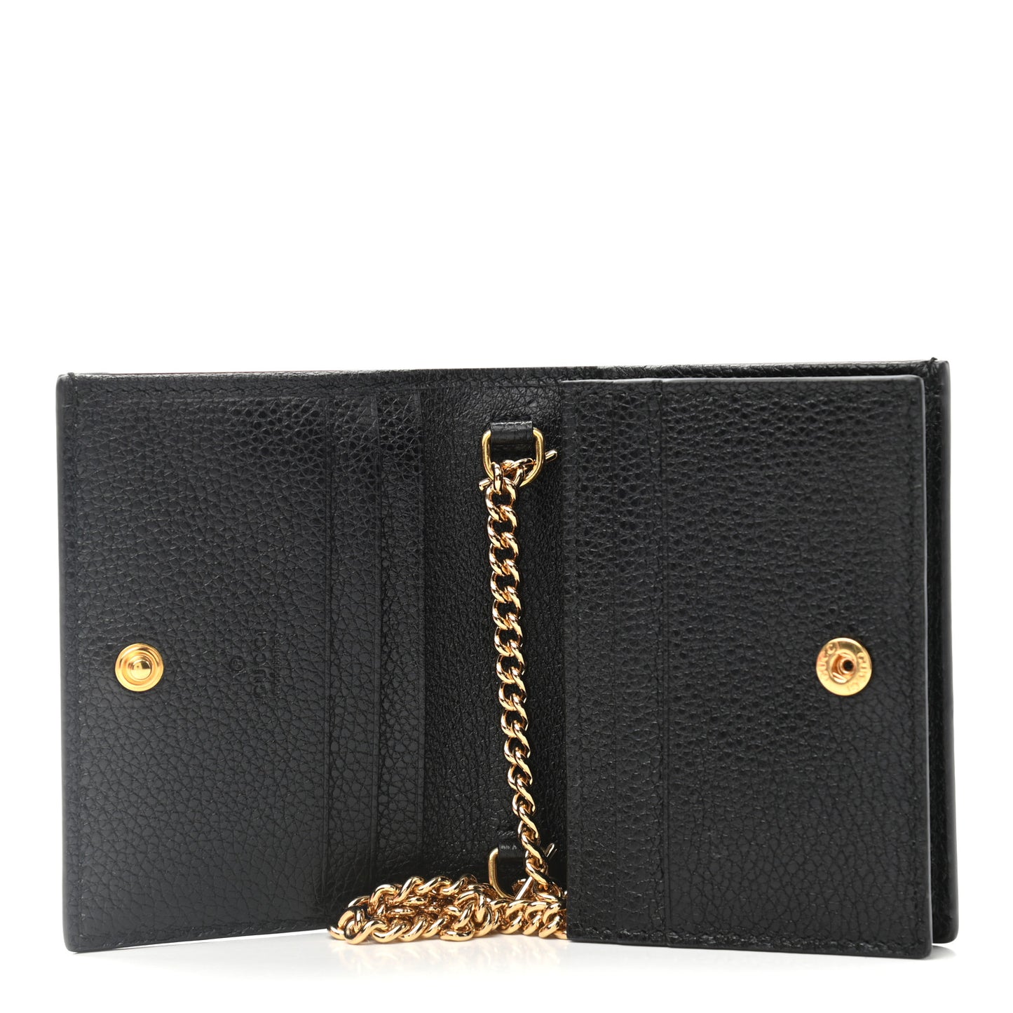 Grainy Calfskin Zumi Chain Card Case Wallet Black